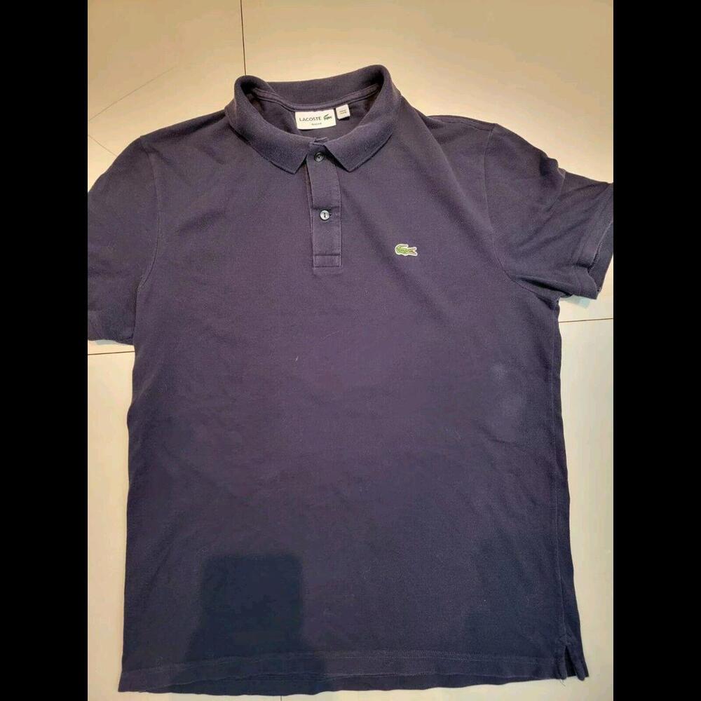 Lacoste Polo SS Navy Shirt Classic Fit Green Alligator Logo